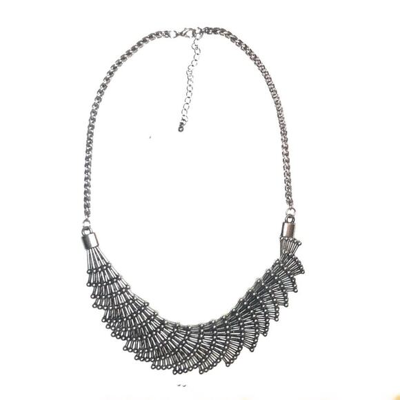 Silver Fan Armor Statement Necklace - Picture 1 of 5
